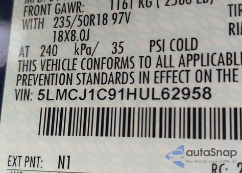 2017 Lincoln Mkc Premiere z USA, uszkodzony, nr VIN 5LMCJ1C91HUL62958